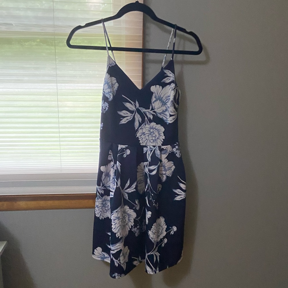 Navy and White Floral Spaghetti Strap Dress